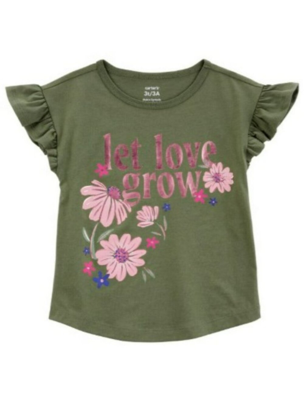 NWT. CARTER'S Baby Girls Let Love Grow Floral Flutter Tee